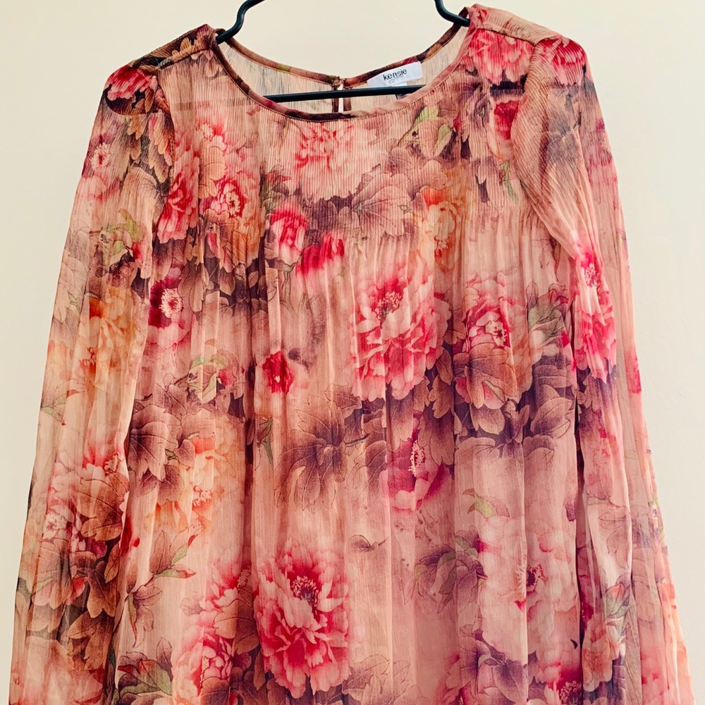 Sheer brown floral shirt.